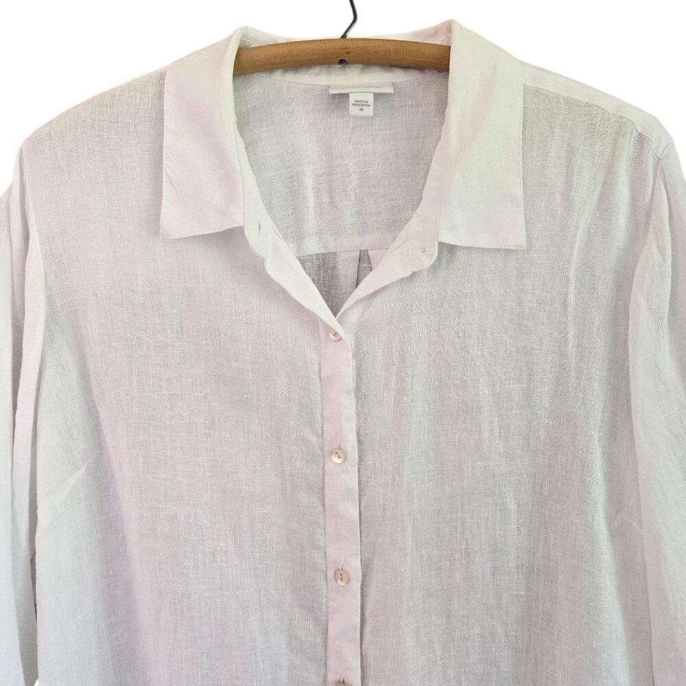 J.Jill Love Linen Womens White Button-Down Shirt Long Sleeve Lightweight 2X - Picture 3 of 9